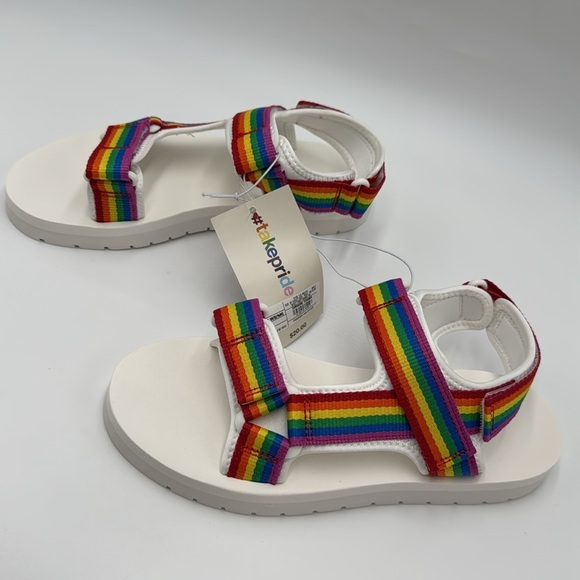 NWT Striped Rainbow Adjustable Strap White Sandals - Size W8/M6 - Picture 4 of 9